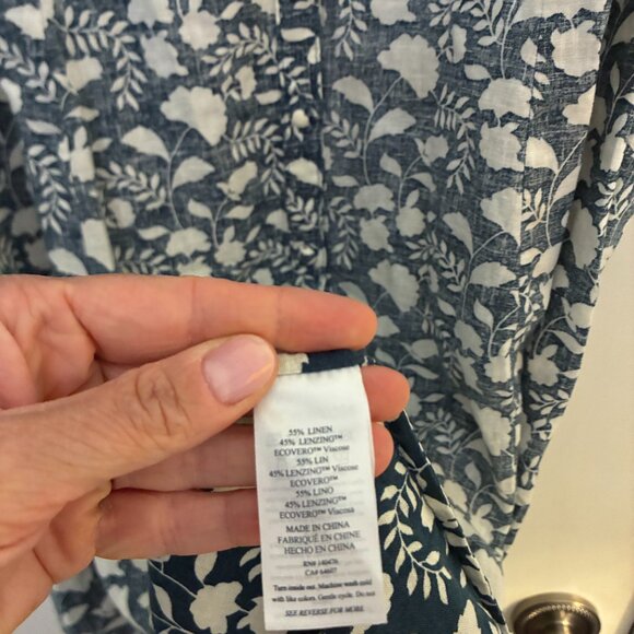 Faherty Havana Dress Indigo Echo Floral Linen Blend, Size S - Picture 6 of 9